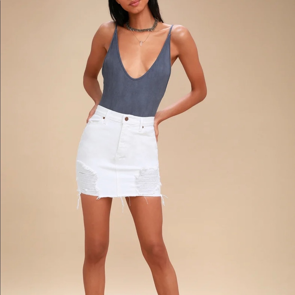 Lulus Awaken Washed Indigo Bodysuit